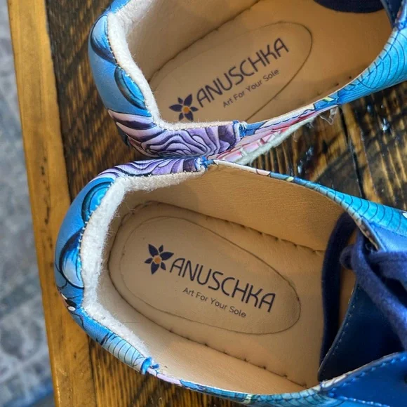 Anuschka Blue Floral & Butterfly Espadrille  Sneakers Boho Art Wear Hand Painted - Picture 2 of 9